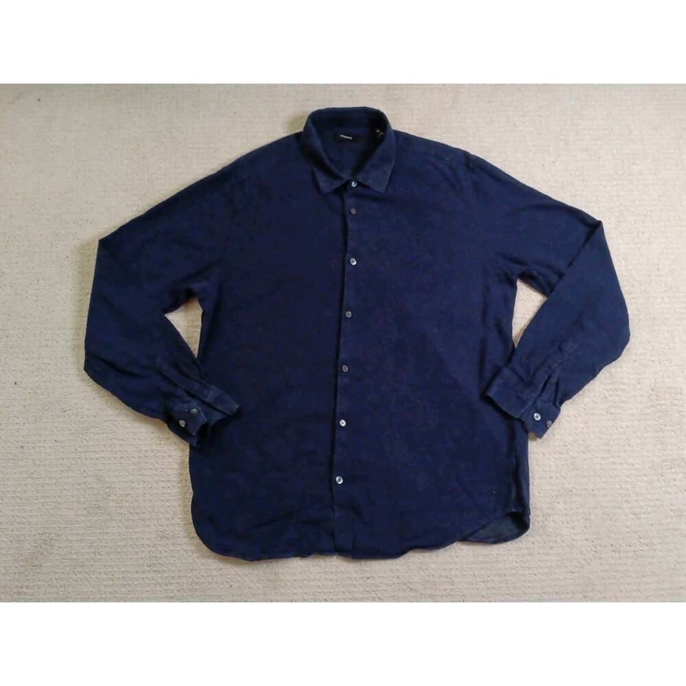 Theory Murrary Ice Pin Dot Button Up Shirt Long Sleeve Mens XL Dark Navy Blue